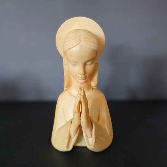Celluloid Virgin Mary Praying Bust, 1950s Madonna Halo Christian Prayer - Picture 1 of 5